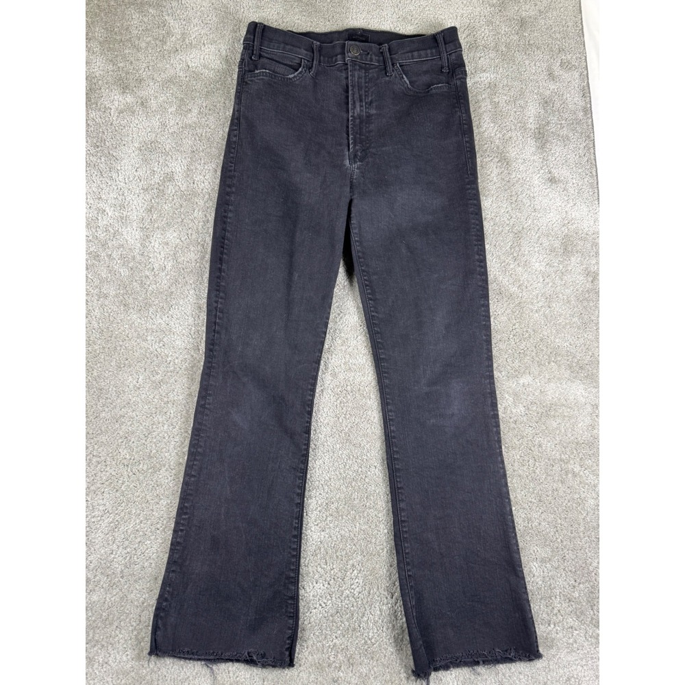 Mother The Hustler Ankle Fray Jeans Not Guilty Black High Rise Flare Size 29